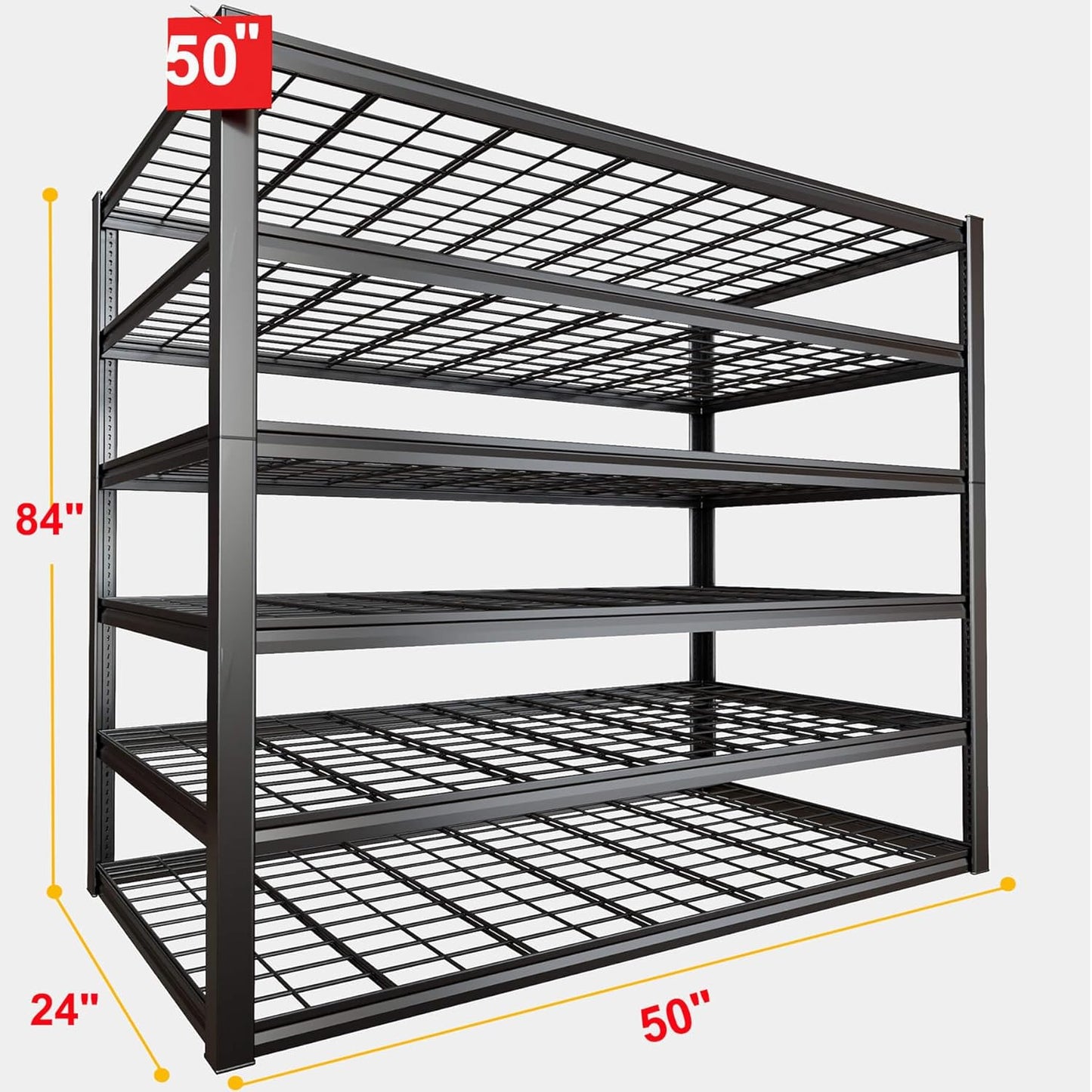 50" W Garage Shelving Heavy Duty, 6 Tier Garage Shelves, 84" H Adjustable Storage Shelving Unit, Commercial Metal Shelves for Warehouse, Basement, Shop