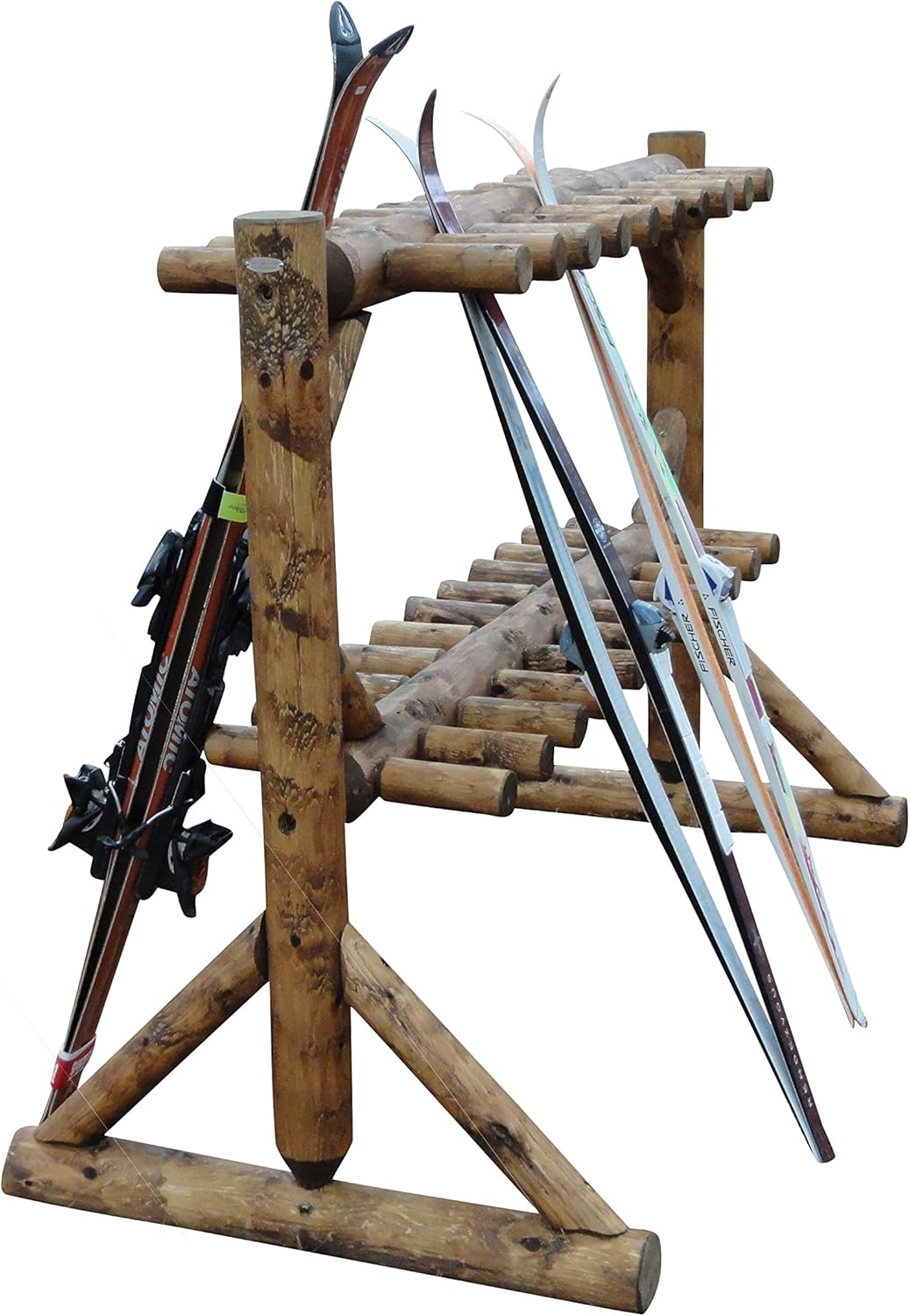 17-Place Freestanding Log Ski Rack Holder, Indoor & Outdoor Snowboard Racks, Standing Storage, Garage Racks for Snow Skis, Durable Snowboard Rack Garage Storage Organizer- Canyon Brown+ 15" Anchor Kit