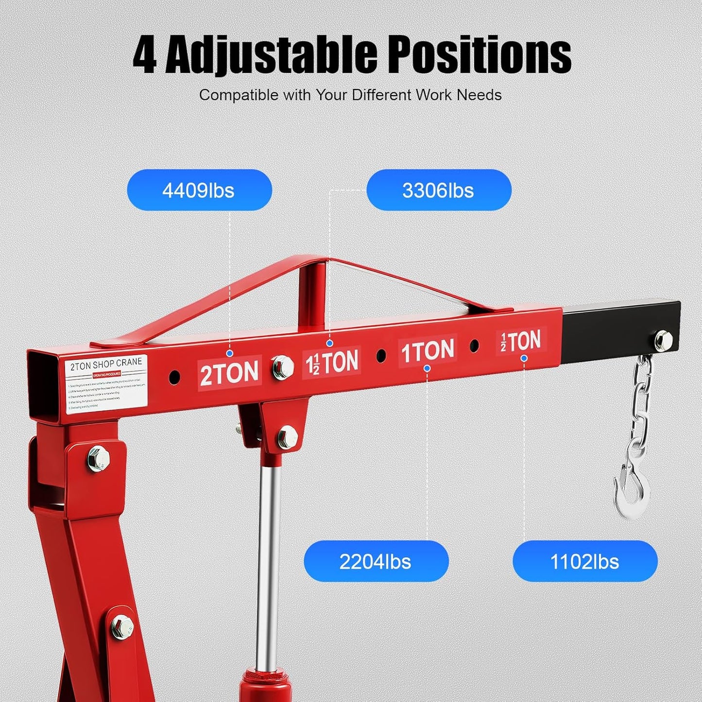 2 Ton Hydraulic Engine Hoist, Folding Engine Lift with 6 Wheels, Heavy Duty Steel Shop Engine Crane, Cherry Picker Engine Hoist for Garage, Workshop, 4400 LBS (Red, 2 Ton)