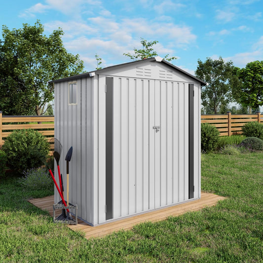 6x3.6FT Storage Shed, Outdoor Galvanized Steel Garden Shed with Lockable Door & Window, Waterproof Metal Tool Storage for Garden, Backyard, Patio, Lawn