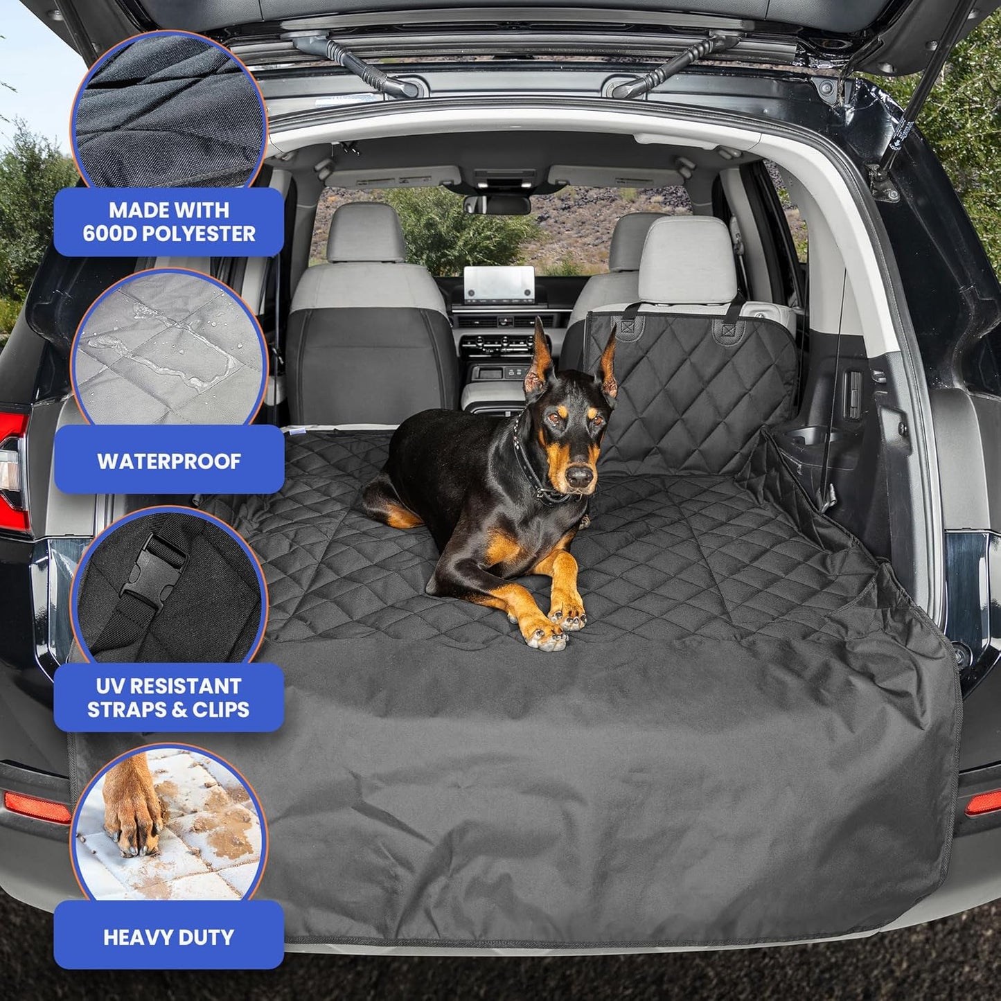 4Knines SUV Cargo Liner for Dogs, Trunk Mat for SUV, Durable Cargo Cover, Protector – Compatible with 60/40 Split Bench & Armrest Pass-Through, Waterproof, Machine Washable, Non-Slip (Small, Black)