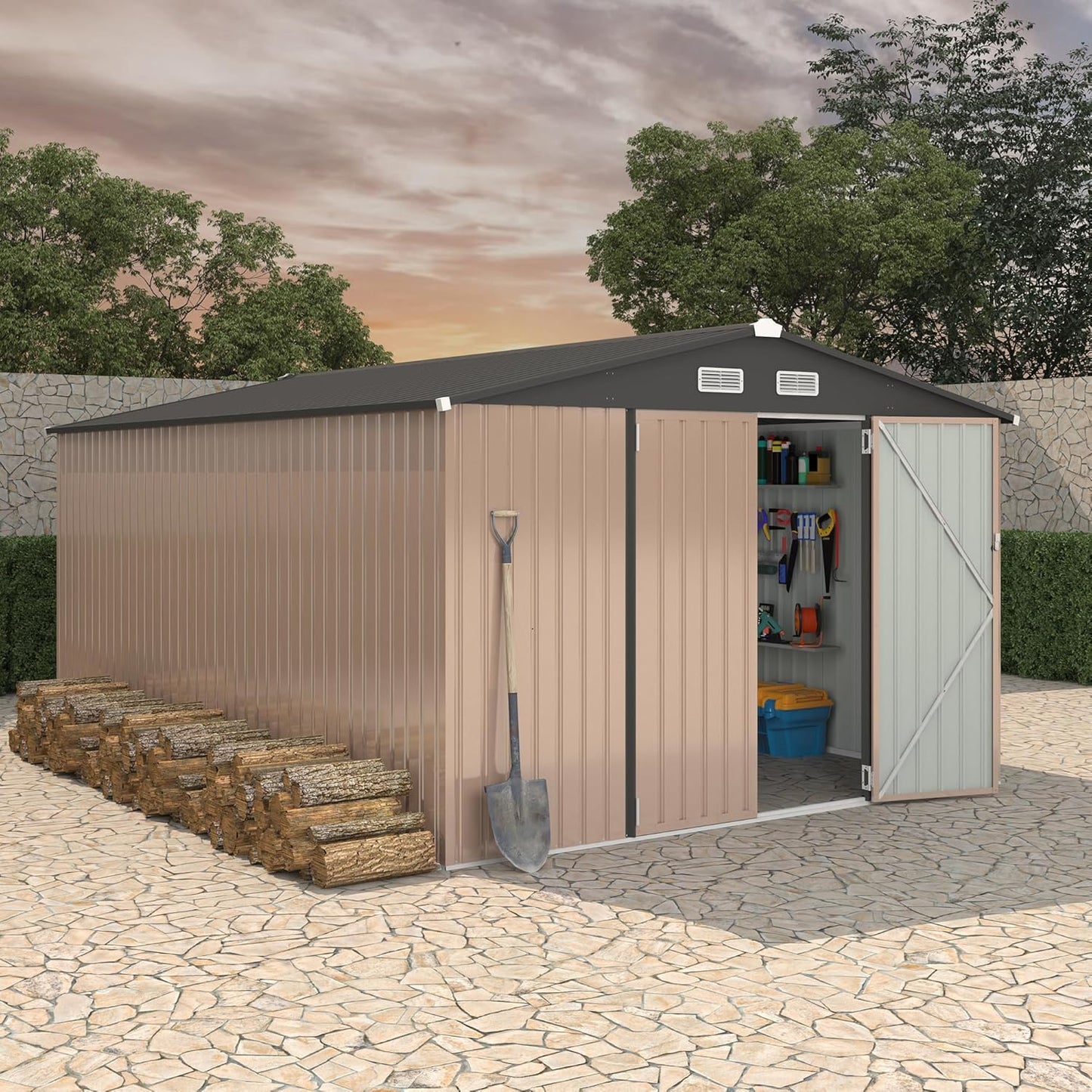 10x14 FT Metal Storage Sheds Outdoor, Metal Yard Sheds Garden Shed Kit, Metals Tool Shed with Lockable Door, Metals UtilityShed Buildings with Air Vent for Backyard Garden Patio Lawn