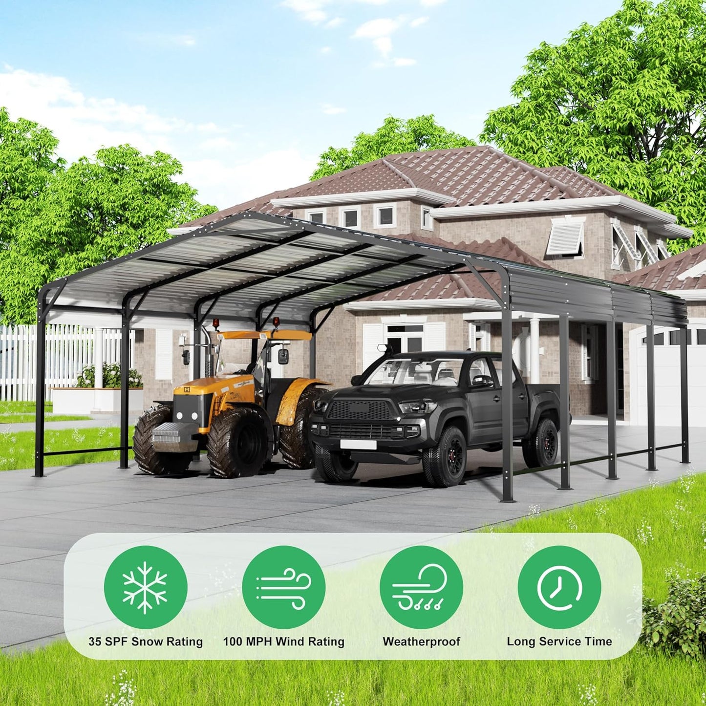 20x20 FT Metal Carport with Heavy Duty Carport Canopy, Car Port with Reinforced Base and Five Canopy Beams, Car Garage Shelter for Car, Boats and Truck
