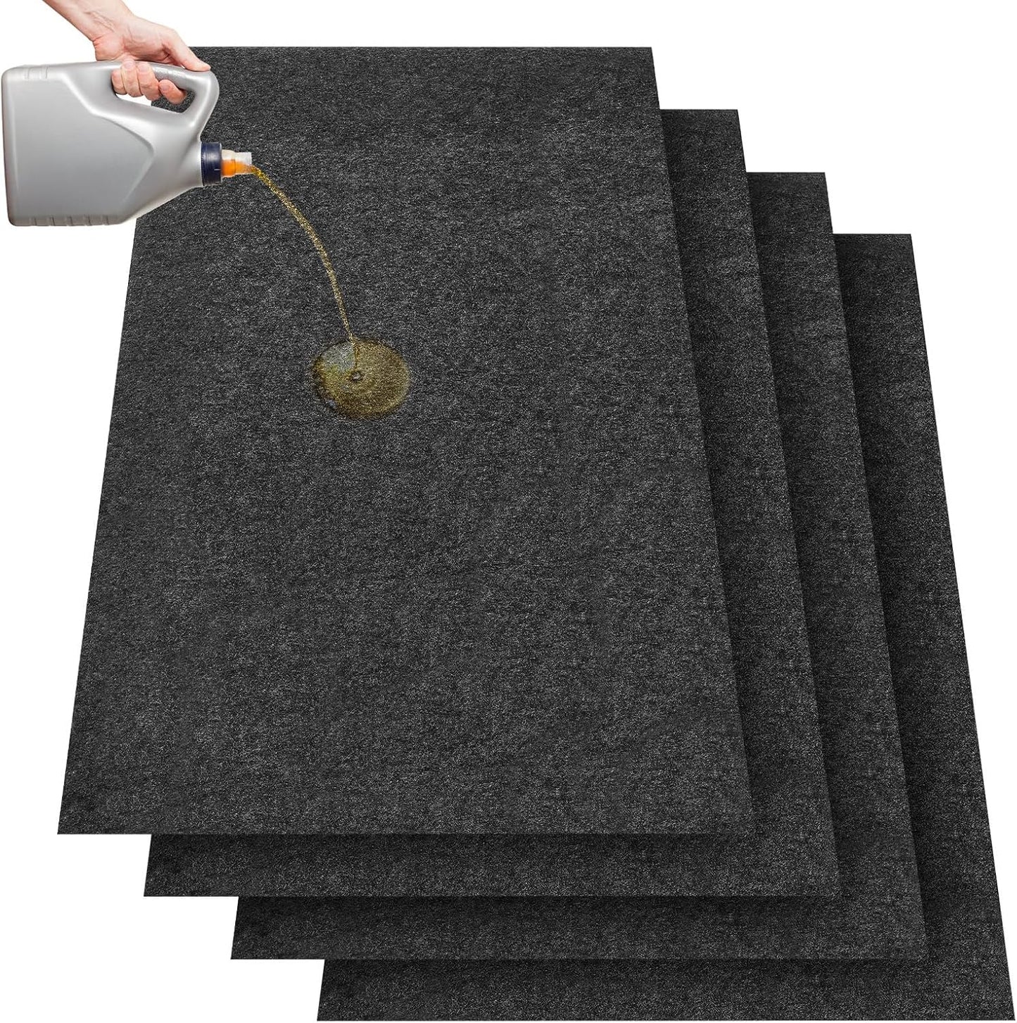 4 Pcs 36 x 60 Inch Oil Spill Mat for Driveway Garage Under Car Leaks Absorbent Oil Pad, Black Rubber Mat Garage Floor Protecting with Waterproof Backing, Reusable, Washable, Non Slip