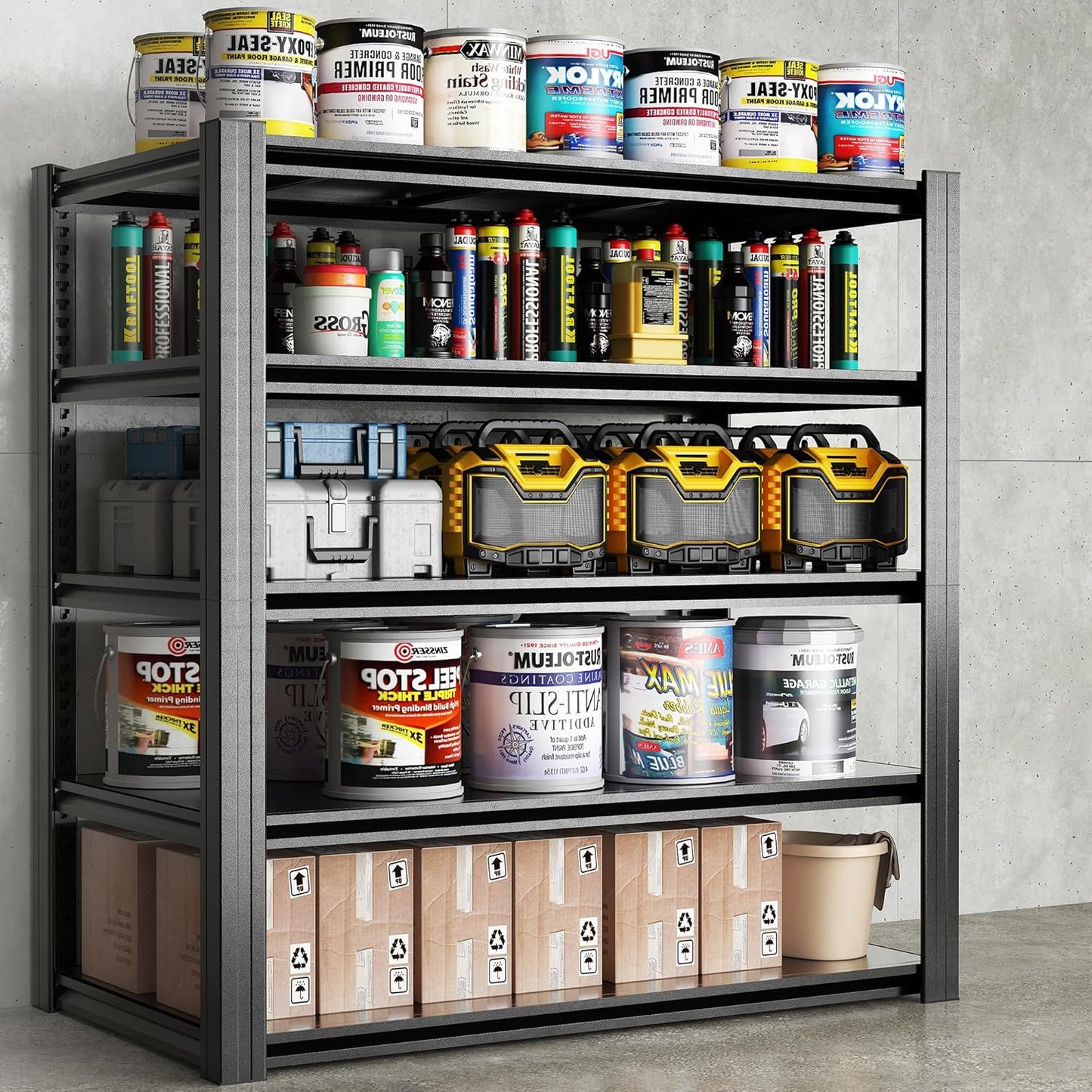 72" H Shelving Unit 5 Tiers Heavy Duty Garage Shelving 3000LBS Storage Racks Adjustable Metal Shelves Industrial Utility Rack for Garage, Workshop, Basement, Home Office 72" H*47.2W*23.6D