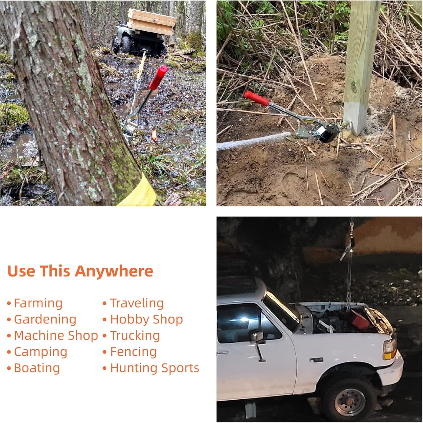 4 Ton Heavy Duty 2 Hook Steel Cable Dual Gear Power Puller Come Along Chain Winch Ratchet Tool, Automotive Hoist Hand Winch Cable Puller Stretcher Lift