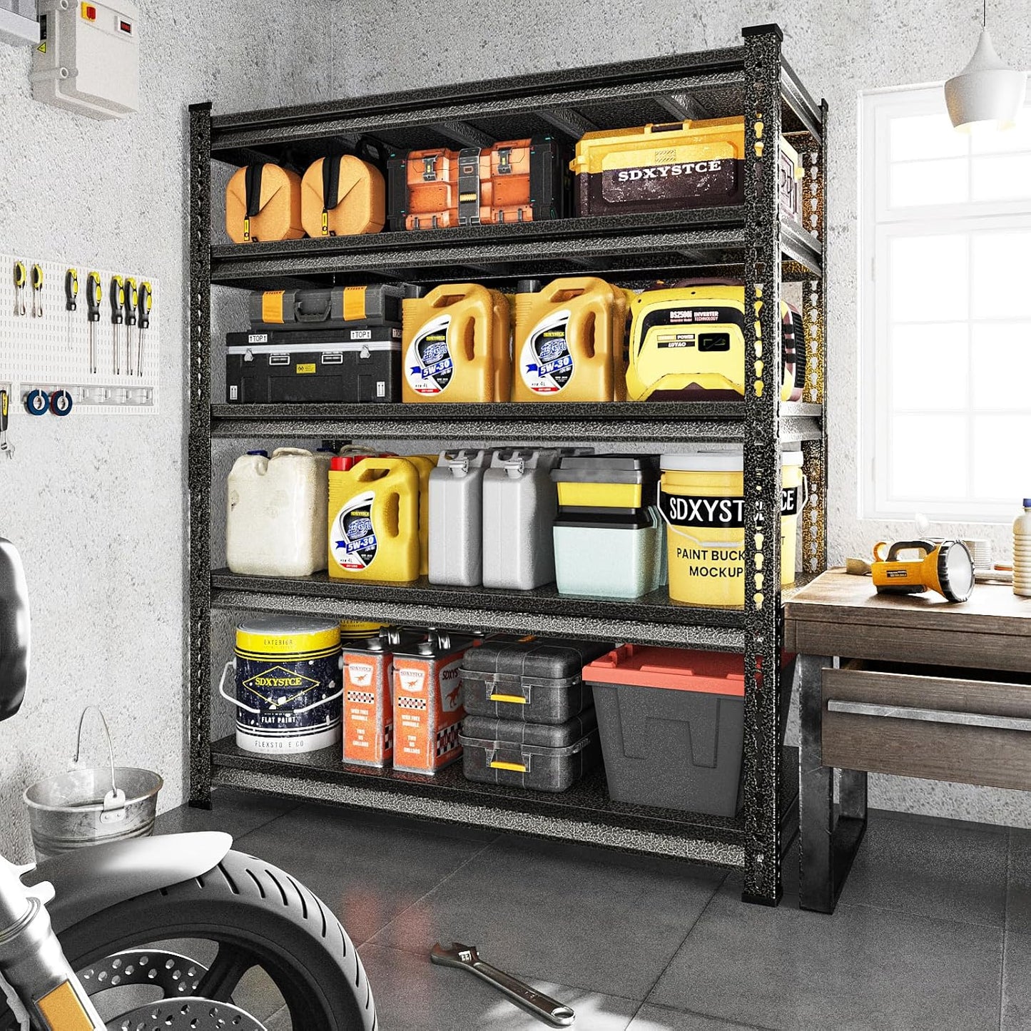 48" W Garage Shelving Heavy Duty, 3000LBS Loads Adjustable Garage Storage Shelves, 5-Tier Metal Shelving Units and Storage Racks, Industrial Utility Shelf,47.4" Wx23.6 Dx78 H, Silvery