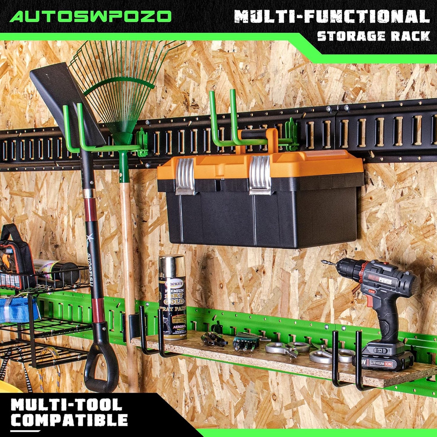 8-Pack E-Track Heavy Duty Shovel/Tool Hanger - E Track Hooks for Tools, Rakes, Spades in Trailers, Trucks, Workshop and Warehouse - Green