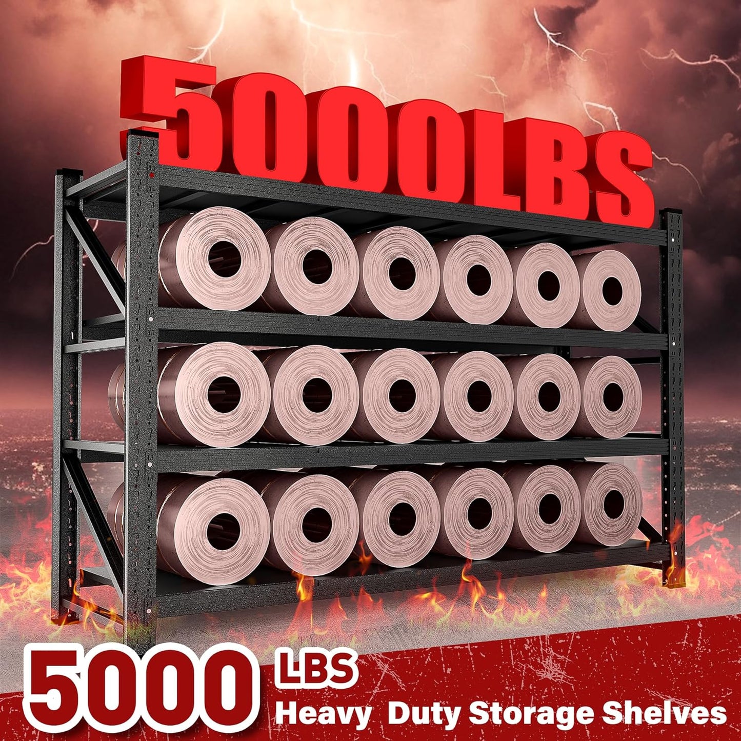 71.3" Wide Heavy Duty Garage Shelving Units,5000LBS Deep Storage Shelves,Black Metal Garage Shelves,Steel Shelf,Large Storage Rack,Industrial Shelving for Shop,Warehouse,Basement,71.3"W x 24"D x 70"H