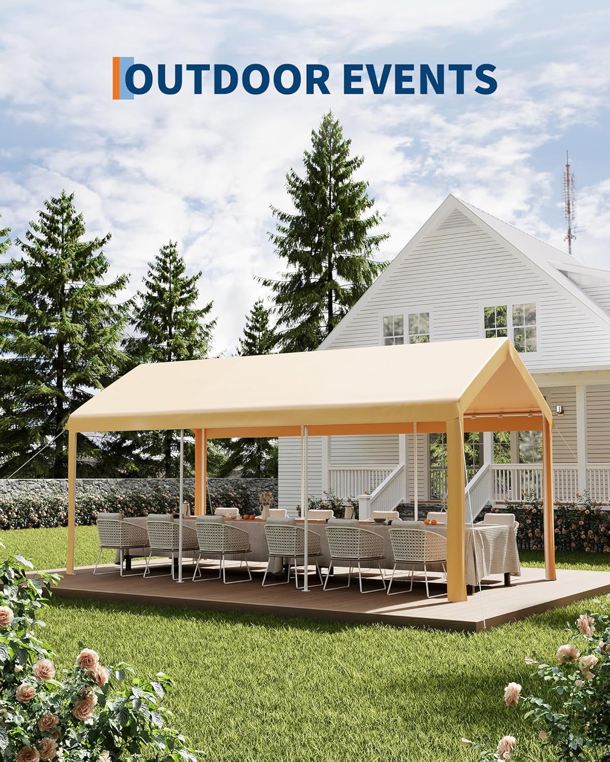 10x20ft Metal Carport Garage with PE Fabric and Galvanized Steel Frame Leg Wrap Carport for Outdoor Shelter for Cars, Trucks and Boats - Yellow