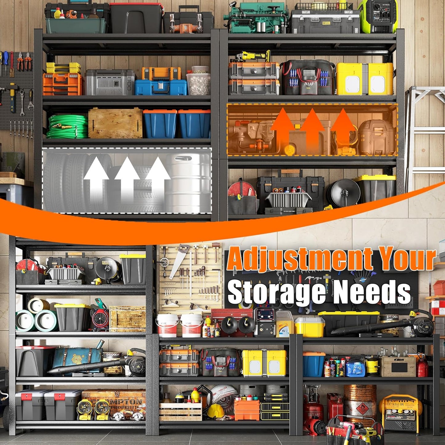 78"H Garage Storage Shelves Heavy Duty Garage Shelving, 4500 LBS Capacity 5 Tier Adjustable Metal Utility Shelves Industrial Shelving Units for Basement and Warehouse, 78"H×47.24"W×18"D, Black