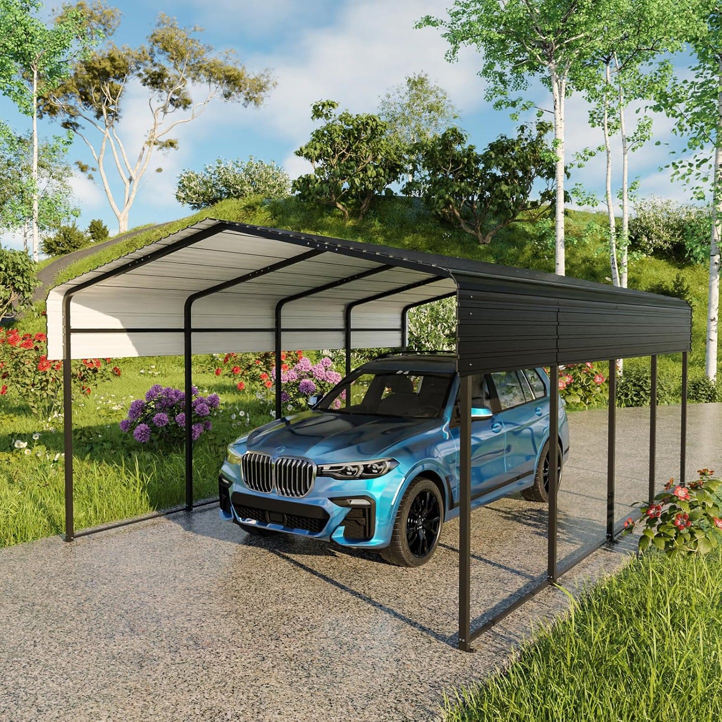 13 x 20 FT Metal Carport with Heavy Duty Galvanized Steel Roof & Durable Frame, Metal Car Garage, Sturdy Canopy Shelter for Car, Truck, Pickup, SUV, Tractor, and Boat