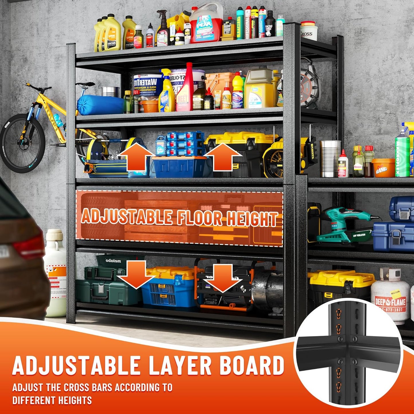 63''H Heavy Duty Metal Shelving Unit, 2000 lbs Total Capacity, Dual-Layer Column, Tool-Free Assembly, All-Steel Construction for Garage, Warehouse, Basement,45.3''W x 19.7''Dx 63" H