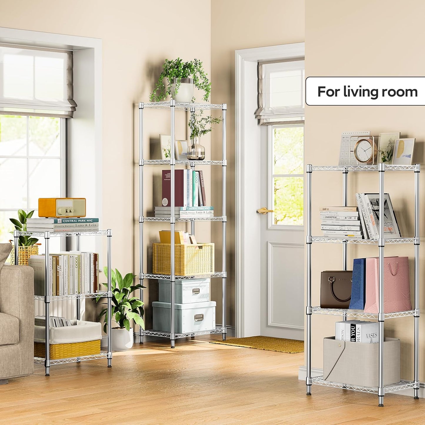 3 Tiers Shelf Metal Storage Shelves Wire Rack Closet Organizers with Wheel for Garage Kitchen Bathroom Laundry Chrome 11.8" D x 17.7" W x 28.8" H