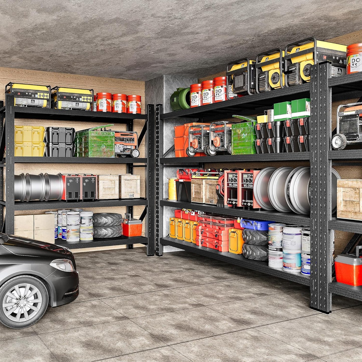 71.3" Wide Heavy Duty Garage Shelving Units,5000LBS Deep Storage Shelves,Black Metal Garage Shelves,Steel Shelf,Large Storage Rack,Industrial Shelving for Shop,Warehouse,Basement,71.3"W x 24"D x 70"H