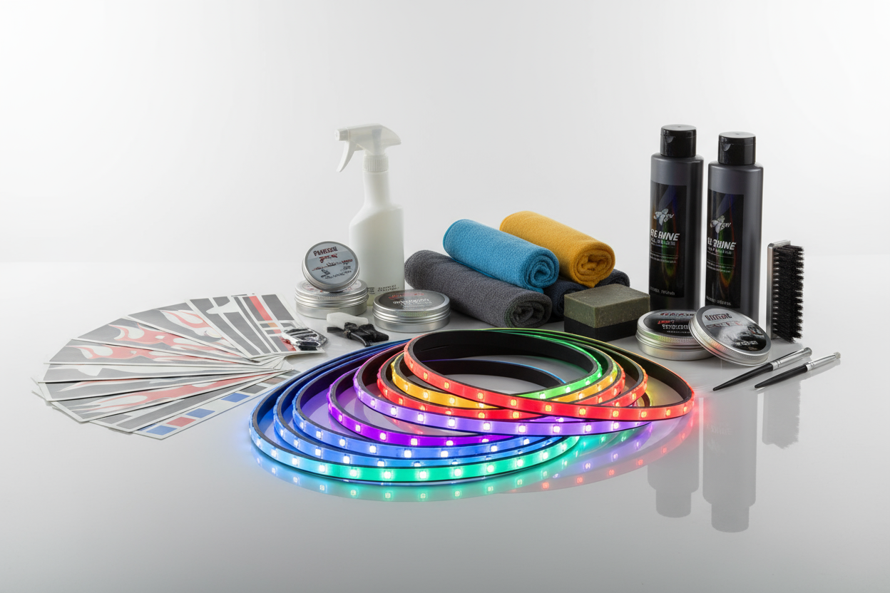 LED lights, car decals, tire care products, and more (make it real photo)